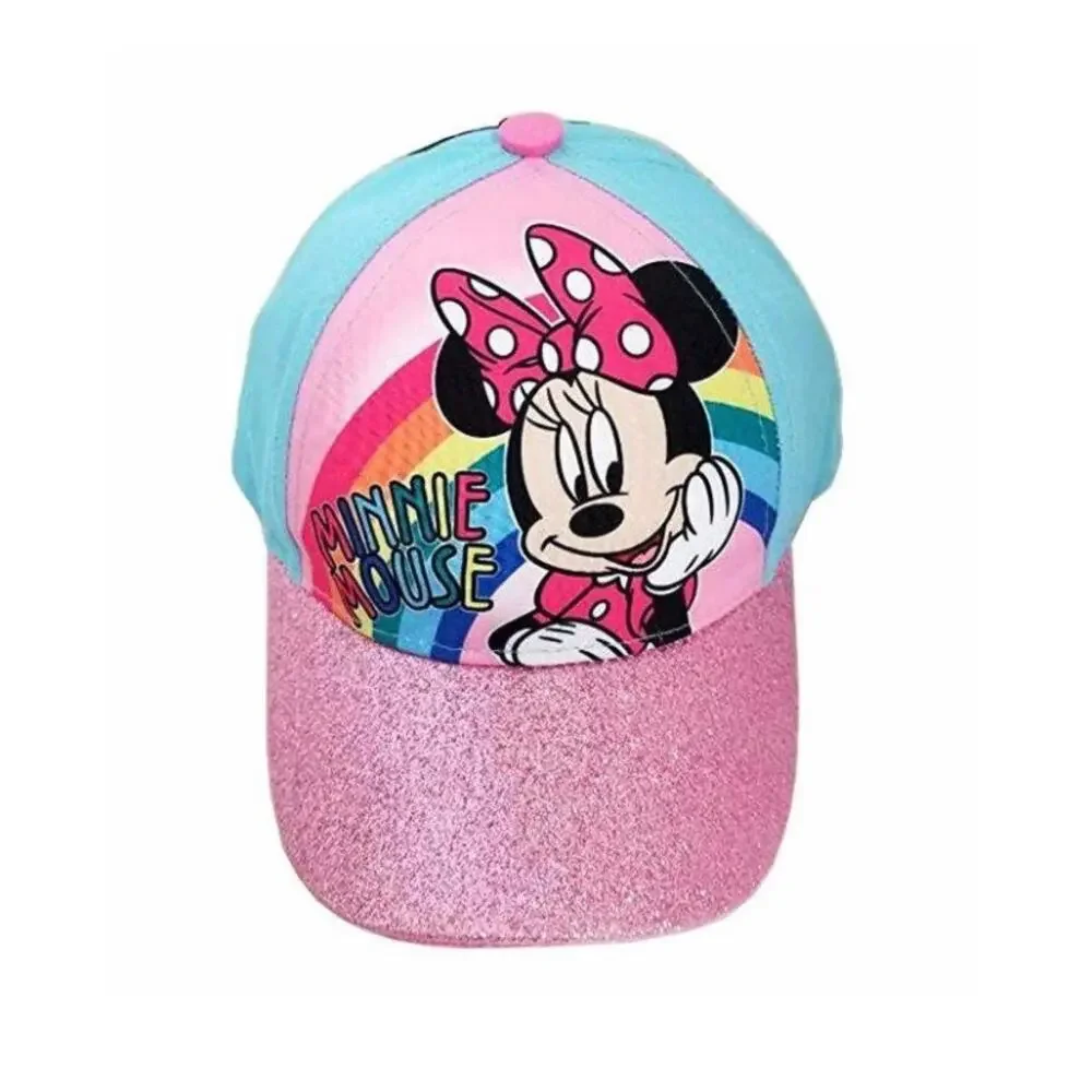 Disney Minnie Mouse Rainbow Blue Pink Glitter Hat Adjustable